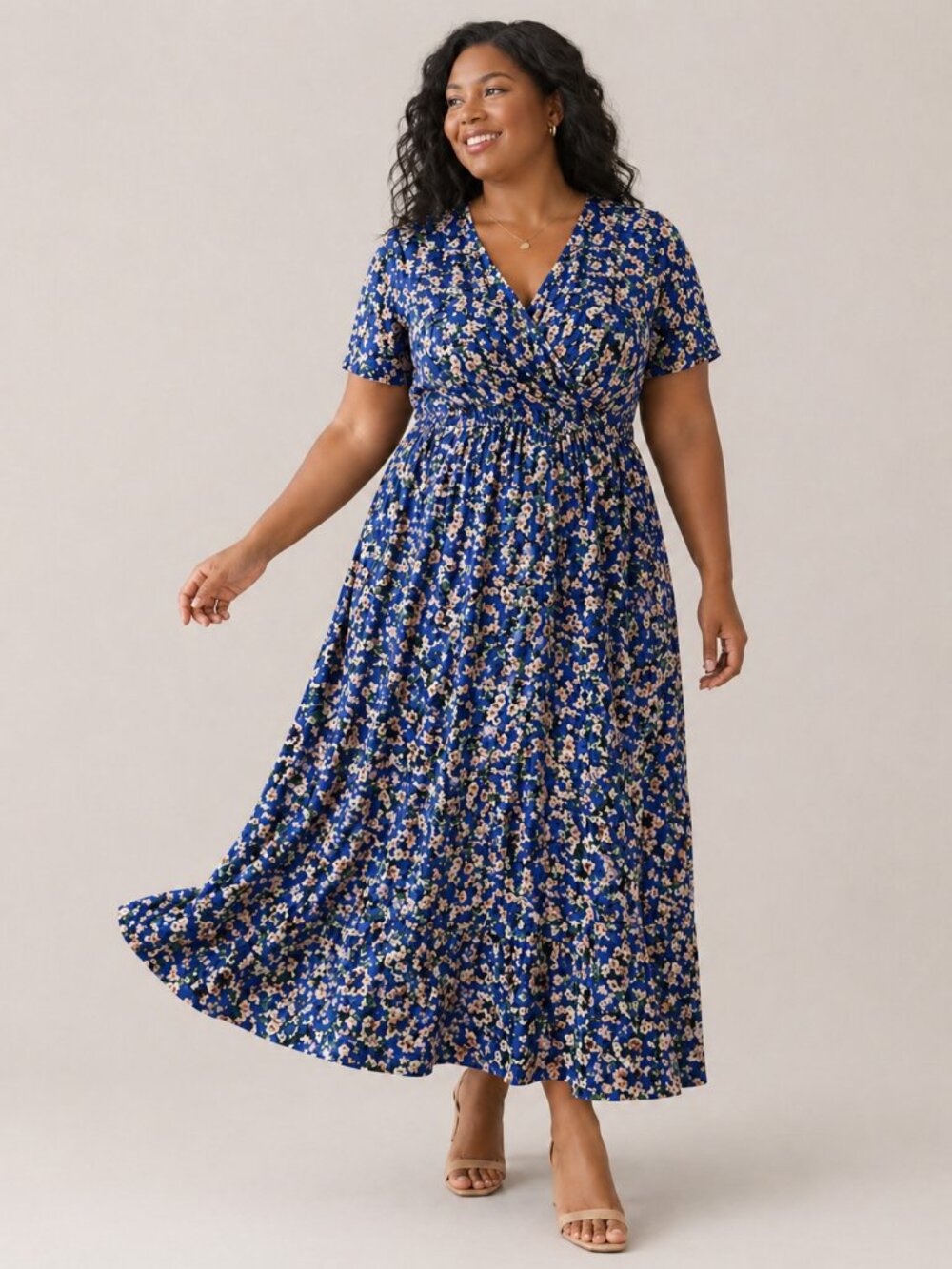 Mikarose Morgan Wrap Maxi Dress Dark Blue Floral 1X NWT